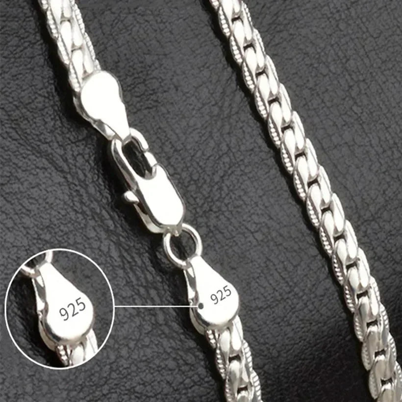 925 Sterling Silver 2 Piece Full Side Chain Necklace Bracelet Women Men Fashion Jewelry Set Wedding Gift